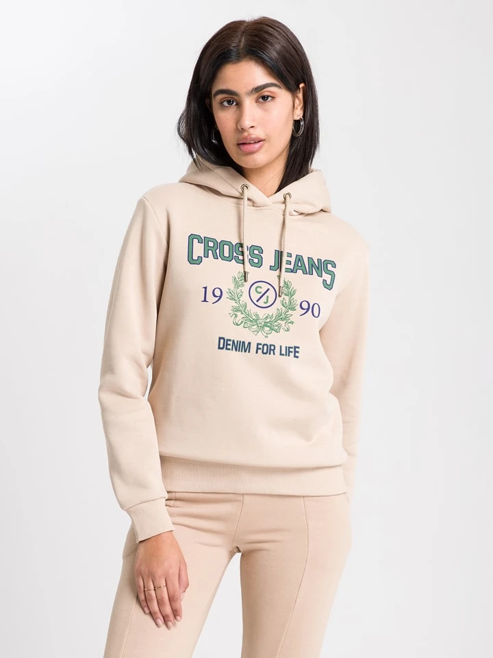 Hoodie in Beige Hoodie In Beige -Modebekleidungs Geschäft cross jeans hoodie in beige 1