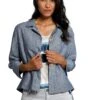 Jacke Leinenmix Boxy-Form Hemdkragen 3/4-Arm In Blau