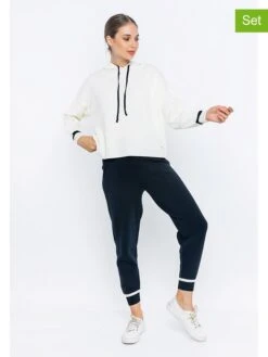 2tlg. Outfit In Dunkelblau/ Weiß