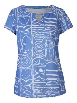 Heine Bluse In Hellblau/ Creme -Modebekleidungs Geschäft heine bluse in hellblau creme 3