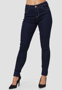 Stretch Jeans Push Up High Waist Hose Dicke Naht Pants In Dunkelblau