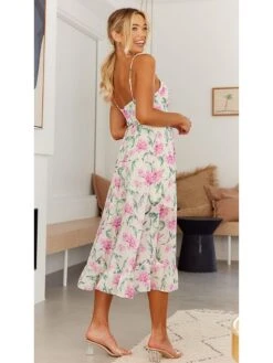 Kleid In Weiß/ Pink -Modebekleidungs Geschäft pretty summer kleid in weiss pink 2