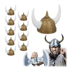 10x Wikinger Helm In Gold/ Weiß