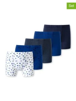 Schiesser 5er-Set: Boxershorts In Dunkelblau/ Blau/ Weiß