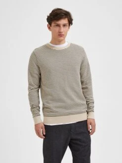 Selected Homme Pullover "Robin" In Beige/ Schwarz -Modebekleidungs Geschäft selected homme pullover robin in beige schwarz 2