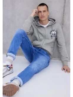 STREET ONE Sweatjacke In Grau/ Dunkelblau -Modebekleidungs Geschäft street one sweatjacke in grau dunkelblau 2