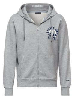 STREET ONE Sweatjacke In Grau/ Dunkelblau -Modebekleidungs Geschäft street one sweatjacke in grau dunkelblau 3
