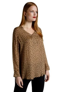 Ulla Popken Tunika Tupfen-Design V-Ausschnitt In Braun